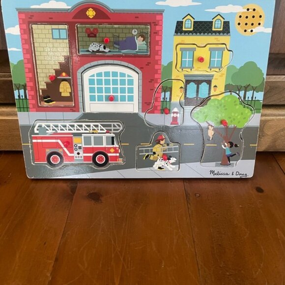 Melissa & Doug Around The Fire Station Sound Wooden Peg Puzzle - Picture 2 of 7